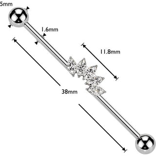 Titanium Industrial Barbell 5 zirconias marquise cut Internally Threaded