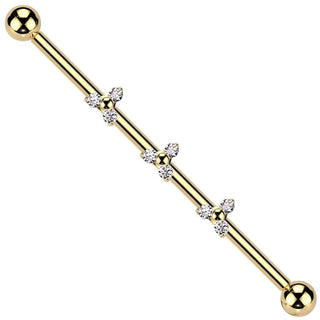 Titanium Industrial Barbell 3 Trinity Triangles zirconia Push-In