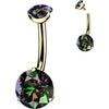 Titanium Belly Button Piercing gold prong set double cubic zirconia Internally Threaded