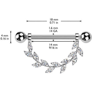 Titanio Piercing Capezzolo foglie zircone Filettatura Interna