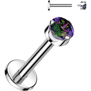 Titanium Labret round zirconia prong setting Internally Threaded