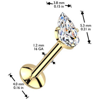 Titanio Labret lacrima incastonatura a griffe in zirconia Filettatura Interna