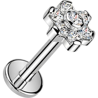 Titanium Labret 7 cubic zirconia flower Internally Threaded