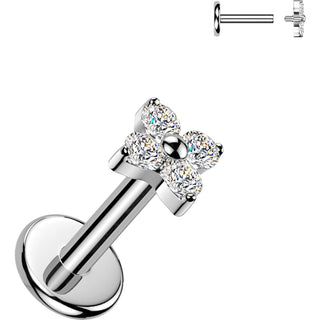 Titanium Labret 4 cubic zirconia flower Internally Threaded