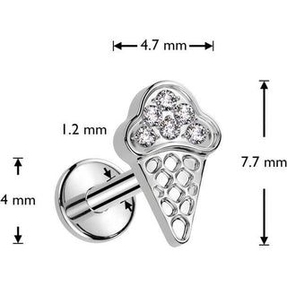 Titanium Labret ice cream zirconia Internally Threaded