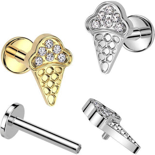 Titanium Labret ice cream zirconia Internally Threaded