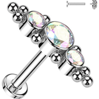 Titanium Labret 3 Zirconia Flat Silver Internally Threaded