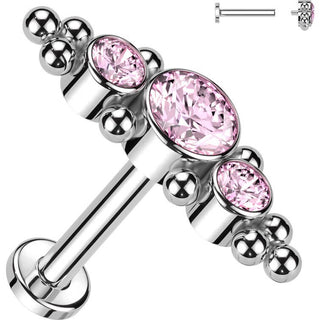 Titanium Labret 3 Zirconia Flat Silver Internally Threaded