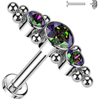 Titanium Labret 3 Zirconia Flat Silver Internally Threaded