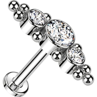 Titanium Labret 3 Zirconia Flat Silver Internally Threaded