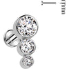 Titanium Labret 3 Zirconia Flat Silver Internally Threaded