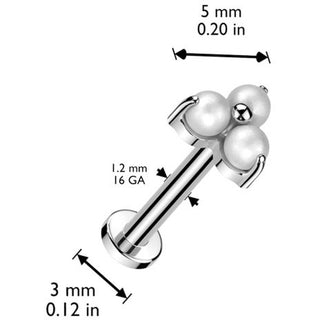 Titanium Labret 3 pearls triangle prong setting Internally Threaded