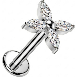 Titanium Labret flower zirconia marquise cut Internally Threaded