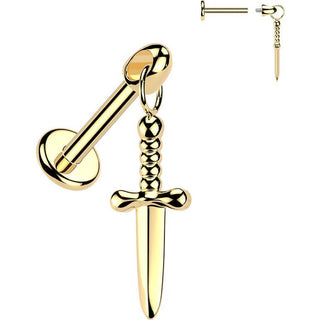 Titanium Labret dagger dangle Internally Threaded
