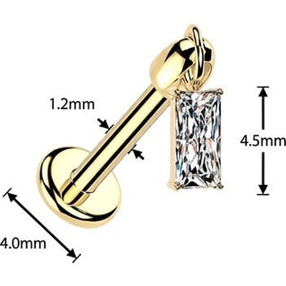 Titanium Labret baguette cubic zirconia dangle Internally Threaded