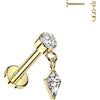 Titanium Labret bezel set cubic zirconia kite dangle Internally Threaded