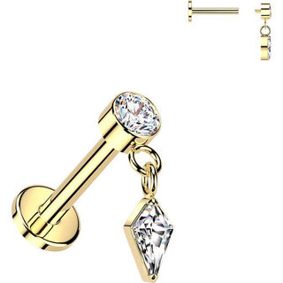 Titanium Labret bezel set cubic zirconia kite dangle Internally Threaded