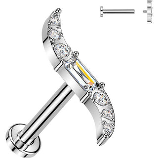 Titanium Labret wave baguette center cubic zirconia Internally Threaded