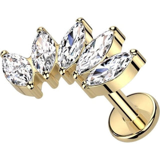 Titanium Labret Marquise Cut 5 Zirconia Internally Threaded