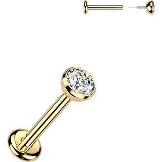 Titanium Labret bezel set cubic zirconia Internally Threaded
