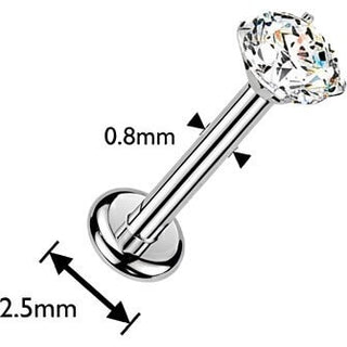 Titanium Labret prong set cubic zirconia Internally Threaded
