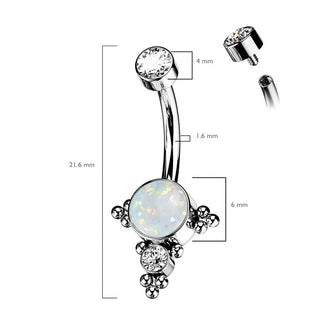 Titanio Piercing Ombelico Argento con opale e zirconi Filettatura Interna
