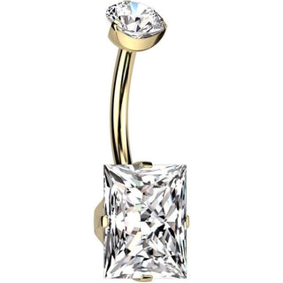 Titanium Belly Button Piercing Square Zirconia Internally Threaded