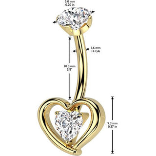 Titanium Belly Button Piercing heart in heart zirconia Internally Threaded