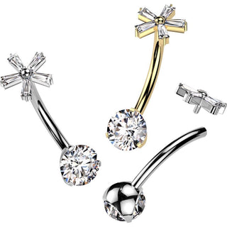 Titanium Belly Button Piercing flower zirconia Internally Threaded