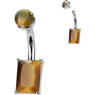 Titanium Belly Button Piercing rectangle natural gem stone Internally Threaded