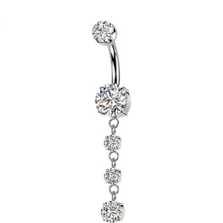 Titanium Belly Button Piercing zirconia dangle 3 round zirconias Internally Threaded