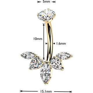 Titanium Belly Button Piercing zirconia flower marquise cut Internally Threaded