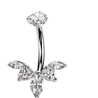 Titanium Belly Button Piercing zirconia flower marquise cut Internally Threaded