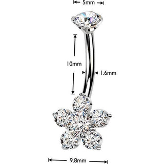 Titanium Belly Button Piercing flower prong set cubic zirconia top Internally Threaded