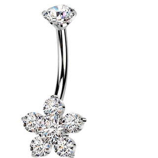 Titanium Belly Button Piercing flower prong set cubic zirconia top Internally Threaded