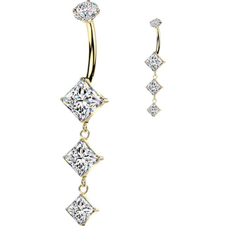 Titanium Belly Button Piercing descending triple diamond cubic zirconia dangle Internally Threaded