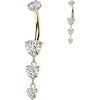 Titanium Belly Button Piercing triple descending heart cubic zirconia dangle Internally Threaded