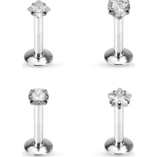 Labret Set Zirconia Silver Internally Threaded, 4  pieces