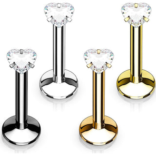 Labret Heart Zirconia Internally Threaded, 4  pieces