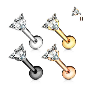Labret Triangle Zirconia Internally Threaded, 4  pieces