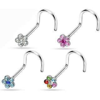 Screw Nasale Argento con fiore di zirconi, 4 pezzi