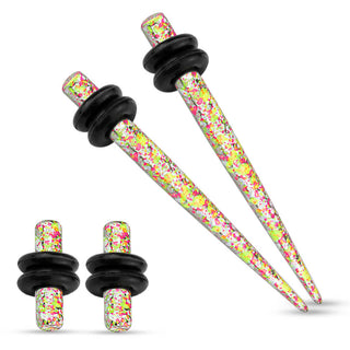 Stretching Bar Plug & Taper with O-Ring Set Orange Yellow Printed Paint Splatter