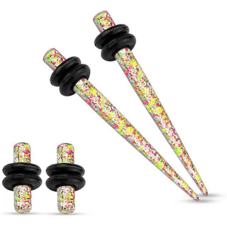 Stretching Bar Plug & Taper with O-Ring Set Orange Yellow Printed Paint Splatter