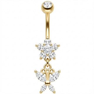 Piercing Ombelico Fiore Cristallo Pendente Farfalla