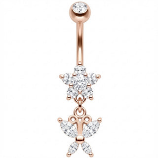 Piercing Ombelico Fiore Cristallo Pendente Farfalla