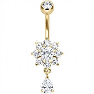 Piercing Ombelico Fiore di Cristallo con Goccia