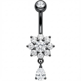 Piercing Ombelico Fiore di Cristallo con Goccia