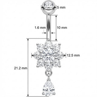 Piercing Ombelico Fiore di Cristallo con Goccia