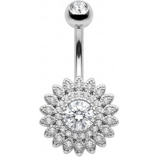 Piercing Ombelico Girasole Pavé di Cristalli