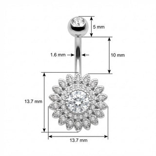 Piercing Ombelico Girasole Pavé di Cristalli